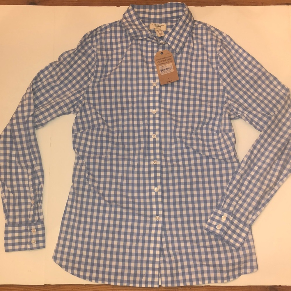 Lands end Canvas blue gingham button down
